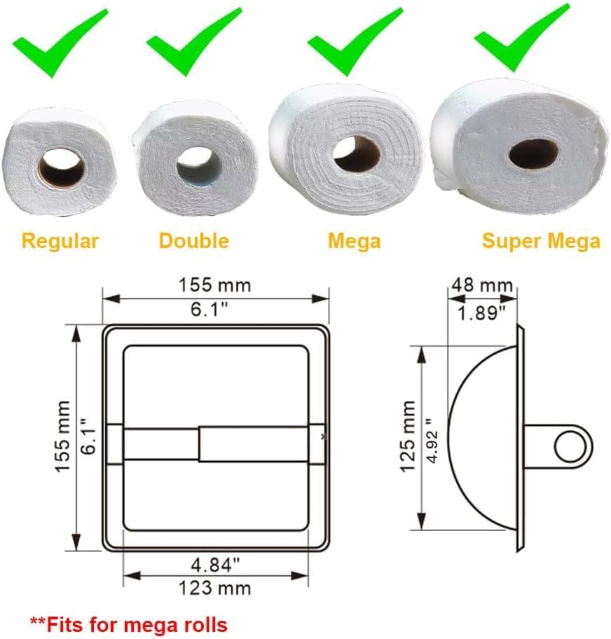 Moderno juego de toalleros de papel higiénico empotrables de color negro mate, soporte de pared de metal duradero para ahorrar espacio, diseño de