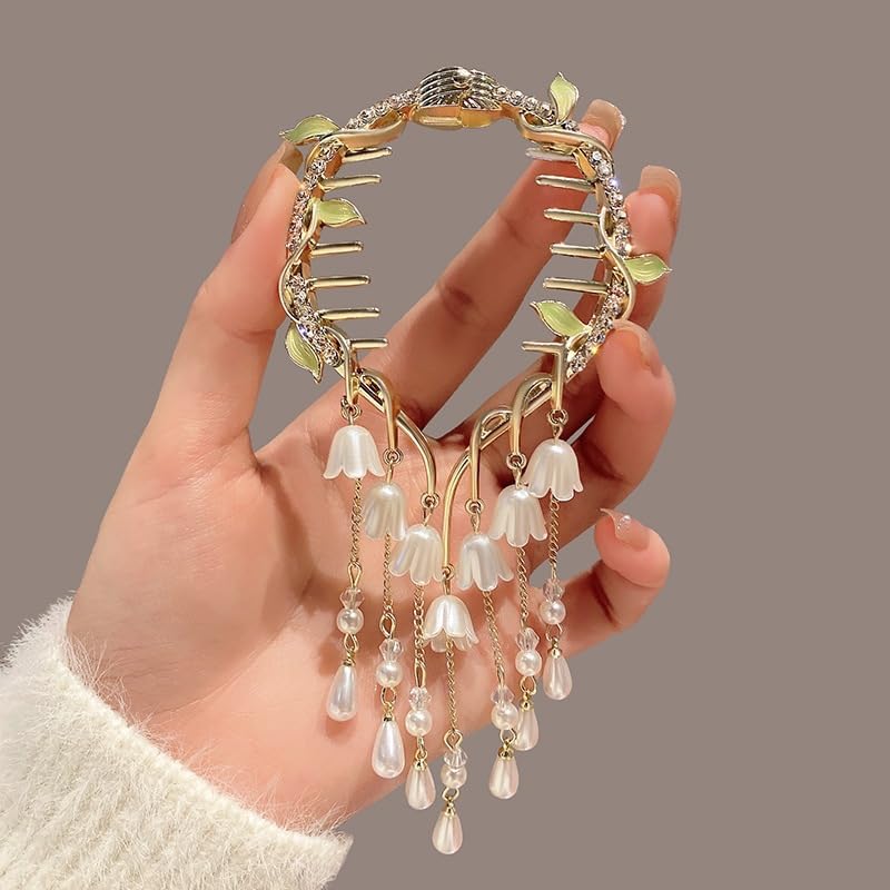 3 pinzas para el cabello con diamantes de imitación perlas, hebilla de cola de caballo de flores, horquilla de metal para moño, accesorios para