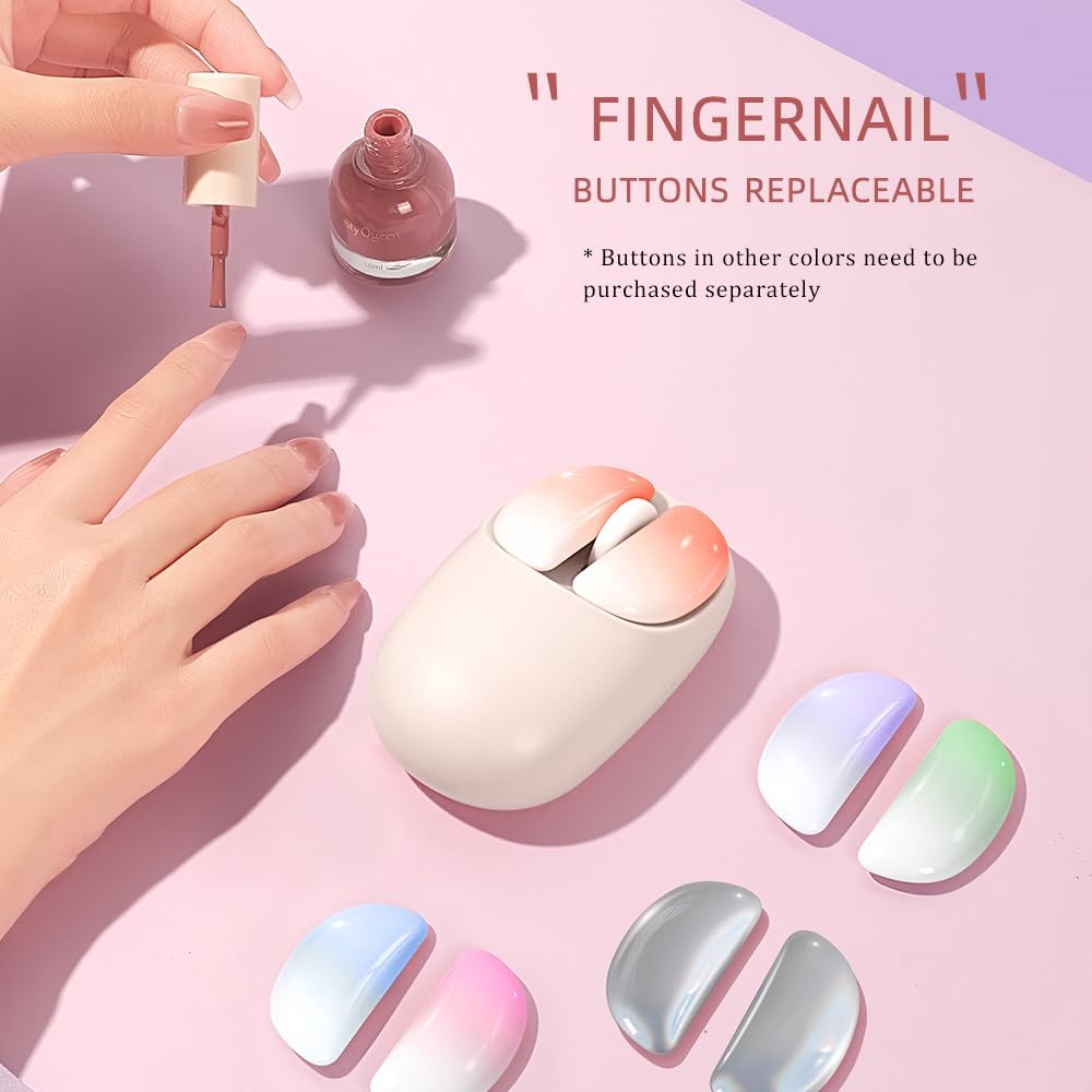 NYIEFADA Ratón inalámbrico Bluetooth rosa, botones desmontables silenciosos, diseño ergonómico USB C recargable para manos pequeñas