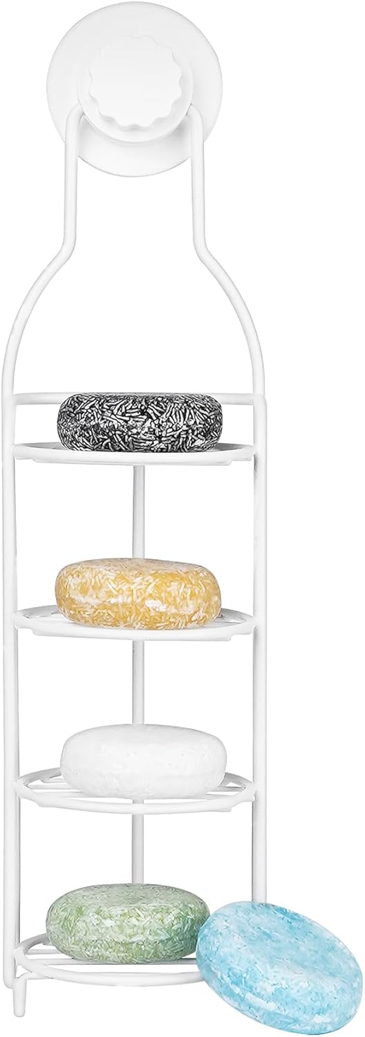Jabonera para pared de ducha, jabonera de 4 niveles, barra de acero inoxidable, ducha, baño, autodrenante, resistente al óxido, potente sin taladrar