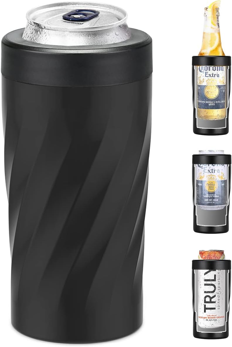 Enfriador de latas de cerveza delgado 4 en 1 para todas las latas de 12 onzas, aislante de latas de acero inoxidable de doble pared que mantiene 8