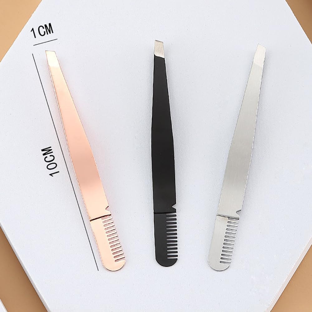 2 pinzas de acero inoxidable para cejas, punta inclinada, removedor de cejas, pinzas de pelo facial, aplicador de pestañas postizas, herramienta de