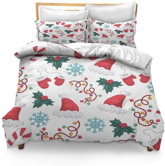 Bidesign Juego de funda de edredón con temática navideña para cama individual (1 funda de edredón + 2 fundas de almohada)