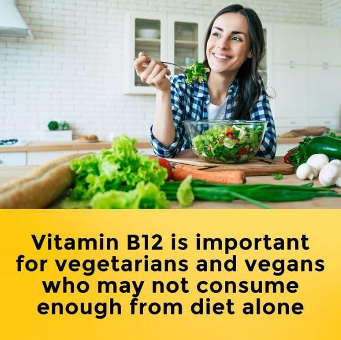 Vitamina B12 Sublingual 1000 mcg tabletas de disolución rápida sin azúcar, hechas en la naturaleza, 60 unidades y marcador de regalo de YOLOMOLO
