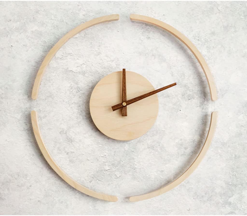 AOKLEY Reloj de pared Decorative 3D Transparent Wall Clock Creative Wood & Clear Acrylic Round Wall Clock Nordic Minimalist Clock for Living Room