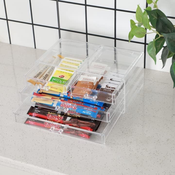 Cq acrylic 1 paquete de organizador de cajones de acrílico transparente, apilable, 4 cajones, organizador de maquillaje lindo cubo para clip de