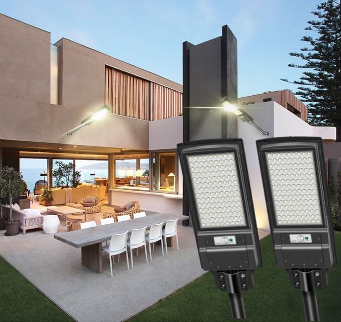 TOPPOW Luz solar de calle de 600 W, impermeable, 504 luces LED solares para exteriores con control remoto del atardecer al amanecer, luces solares