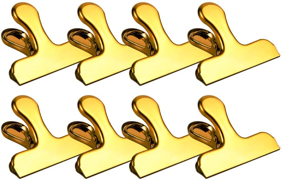 Clips para bolsa de chips, paquete de 8 clips grandes de acero inoxidable dorado para bolsa hermética, perfectos para cocina y oficina (paquete de 8