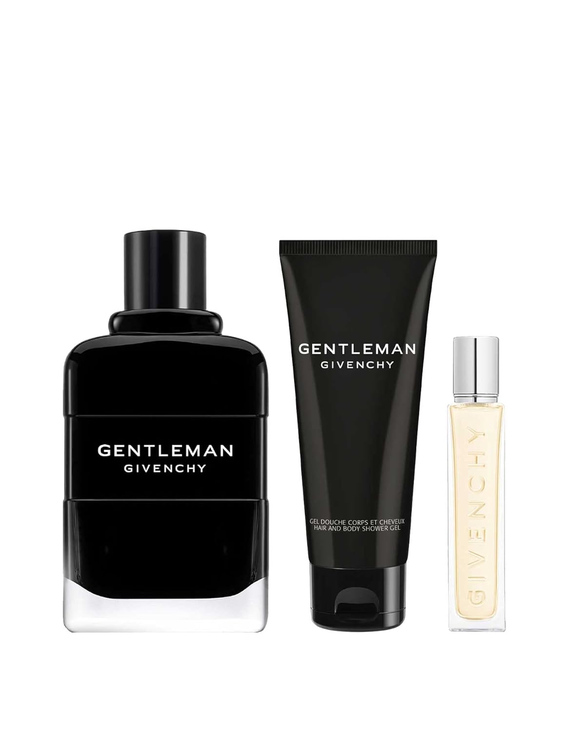 Givenchy Gentleman – Set de regalo de 3 piezas para hombre (3.4 onzas Eau De Parfum Spray + Gel de ducha de 2.5 oz + Eau De Parfum Spray de viaje de