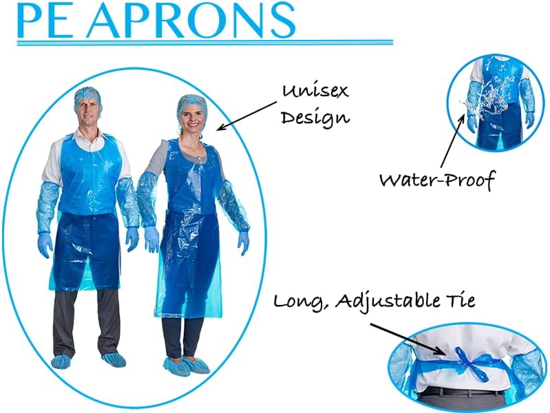 PENTAGON SAFETY EQUIPMENT Delantal desechable de plástico pesadopolietileno de 2 mils, 28 x 46 pulgadas, 1005001000