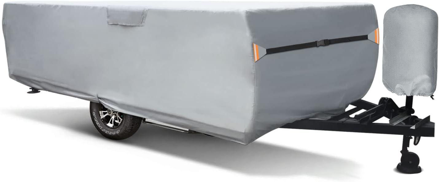 Funda plegable plegable para caravana de 8 a 10 pies, protección mejorada de alta resistencia, impermeable, con 3 correas inferiores, protección