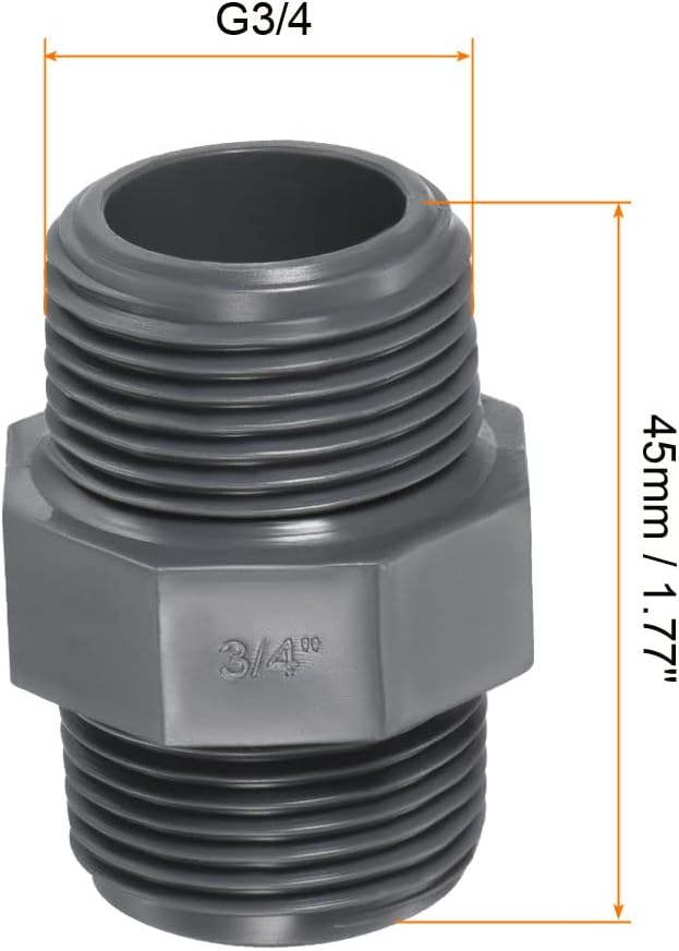 PATIKIL Tubería G34 POM macho a macho rosca, paquete de 3 conexiones hexagonales de fontanería, gris