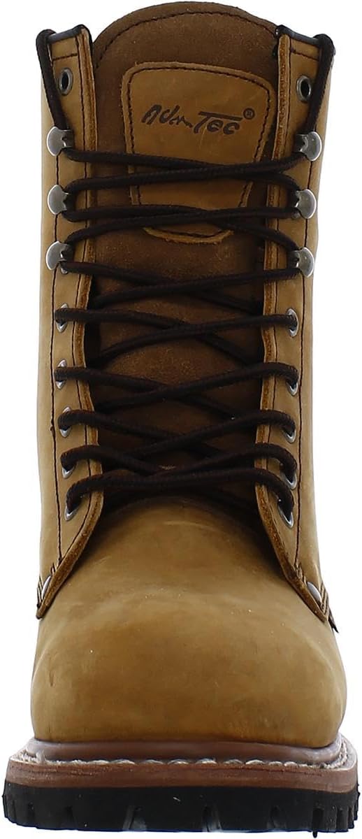 Ad Tec Botas de trabajo de cuero de caballo loco de 9 pulgadas para hombre, puntera suave lisa y suela de goma antideslizante que absorbe los golpes