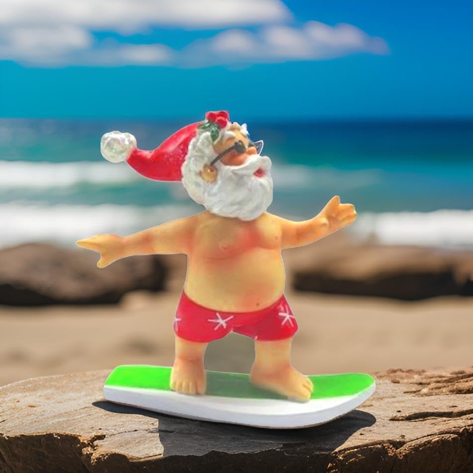 The Bridge Collection Figura de Papá Noel surfista de 4 pulgadas, decoración navideña, hogar para las fiestas