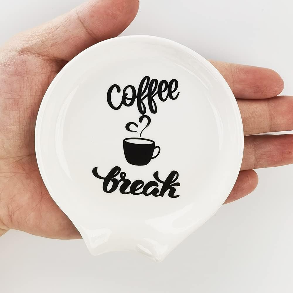 Coffee Break – Soporte para cucharas de café, grabado, lindo soporte para cucharas de encimera, divertido casa de campo, bar, estación de café,