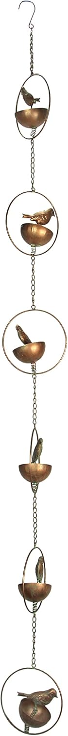 Mayrich 65 pulgadas cobre pájaro cuenco metal lluvia cadena decorativa patio acento jardín decoración