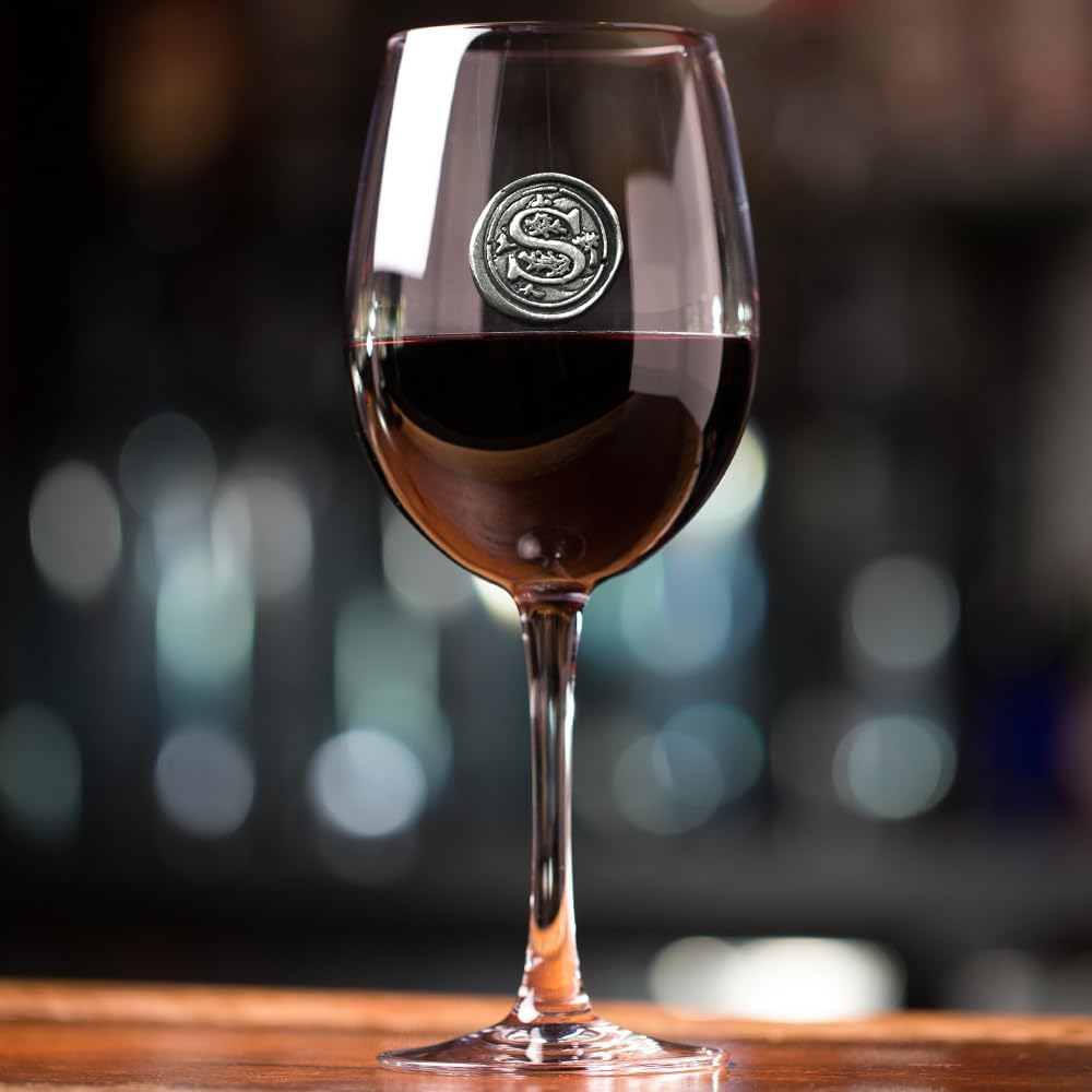 English Pewter Company – Copa de vino con monograma personalizado con tu elección de inicial, regalo único para hombres o mujeres, cumpleaños,