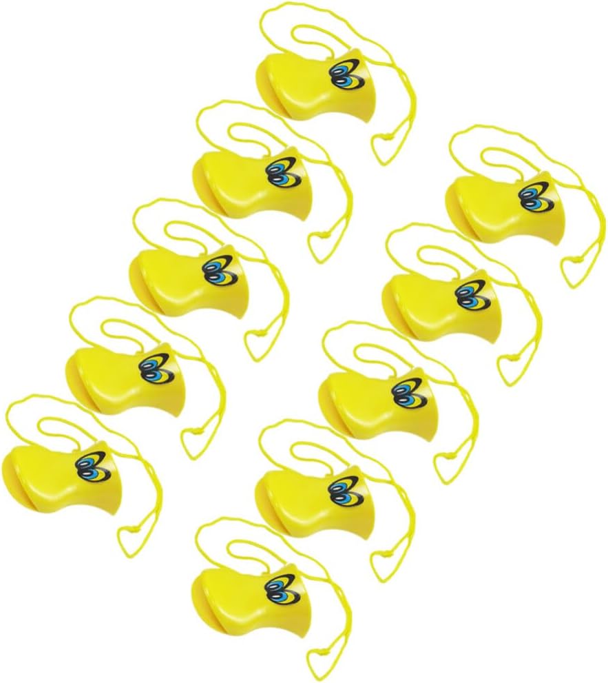 SAFIGLE 10 silbatos de plástico con pico de pato, silbato de pato pequeño con cordón para regalos de fiesta de Navidad, rellenos divertidos de