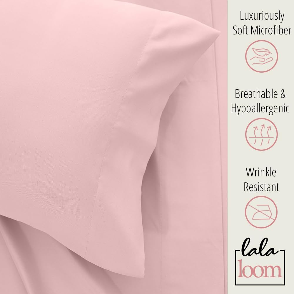 lalaLOOM Juego de sábanas tamaño matrimonial, ropa de cama de lujo de microfibra suave para hotel, bolsillo extra profundo, juego de sábanas y