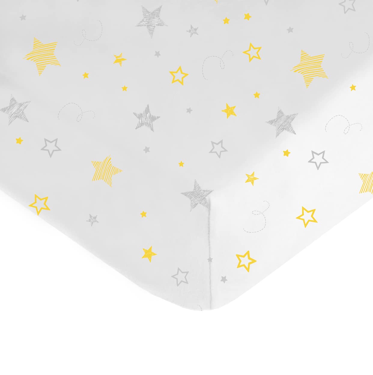 American Baby Company Sábana bajera ajustable para cuna de 28 x 52 pulgadas, suave, transpirable, neutro, 100% algodón, estrella amarilla dorada,