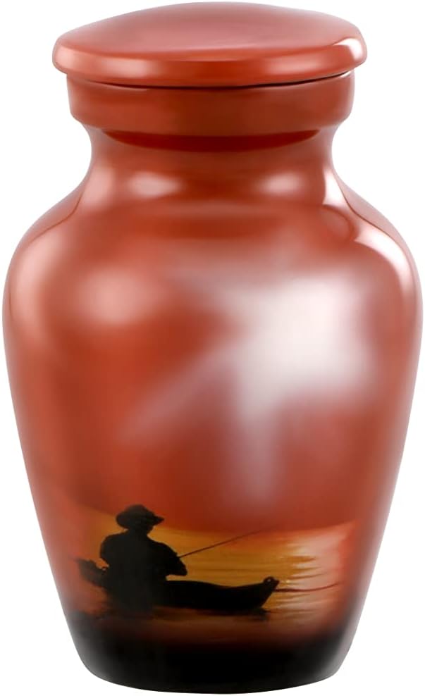 Forever Urns – Urna de recuerdo pequeña de Finshing Man, 1 urna de recuerdo para cenizas humanas con 1 caja de terciopelo, mini urna de recuerdo –