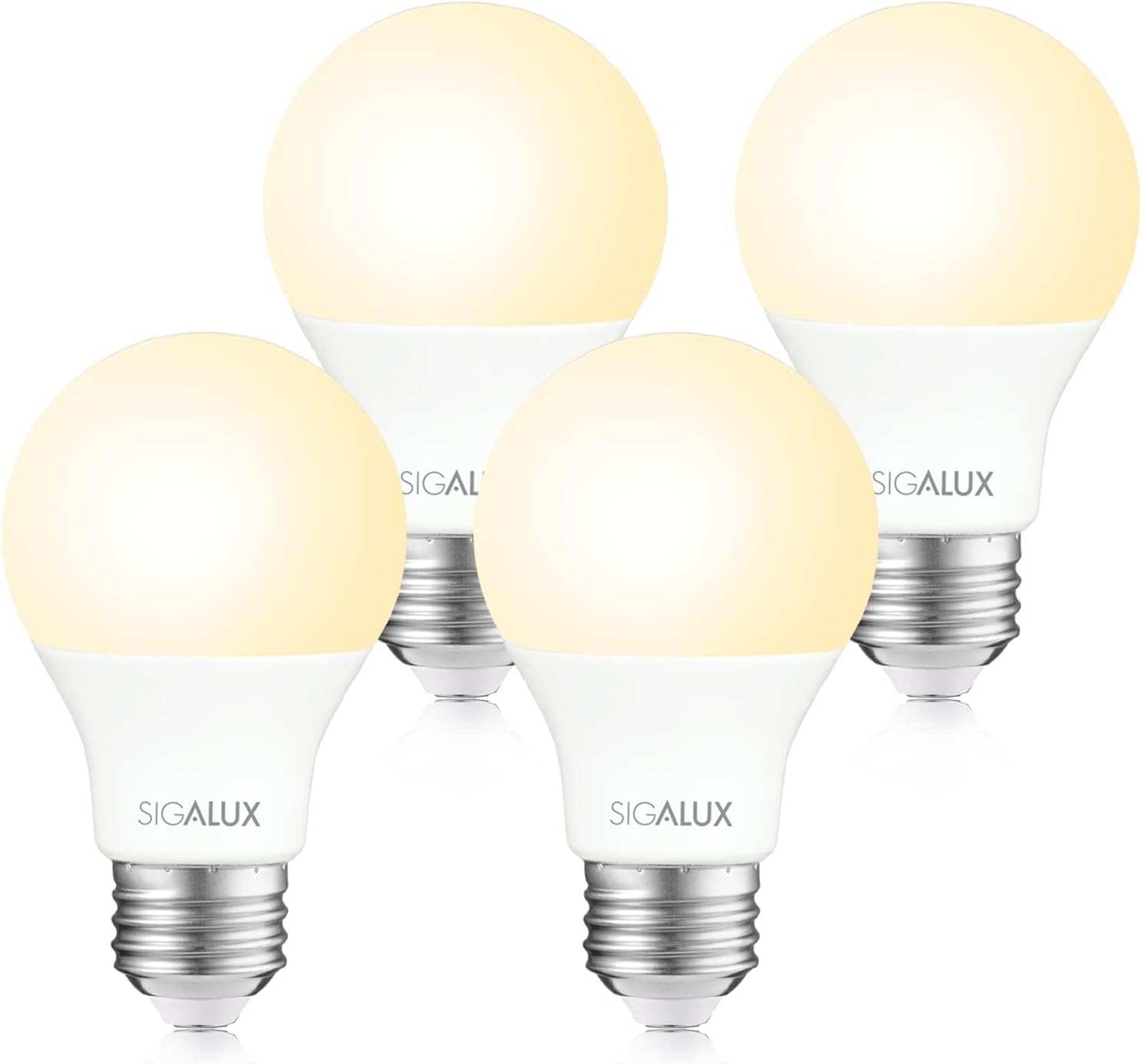 Sigalux Bombillas LED equivalentes a 60 vatios A19, bombillas estándar 2700 K, cálidas, no regulables, eficiencia energética, 9.5 W, bombilla LED