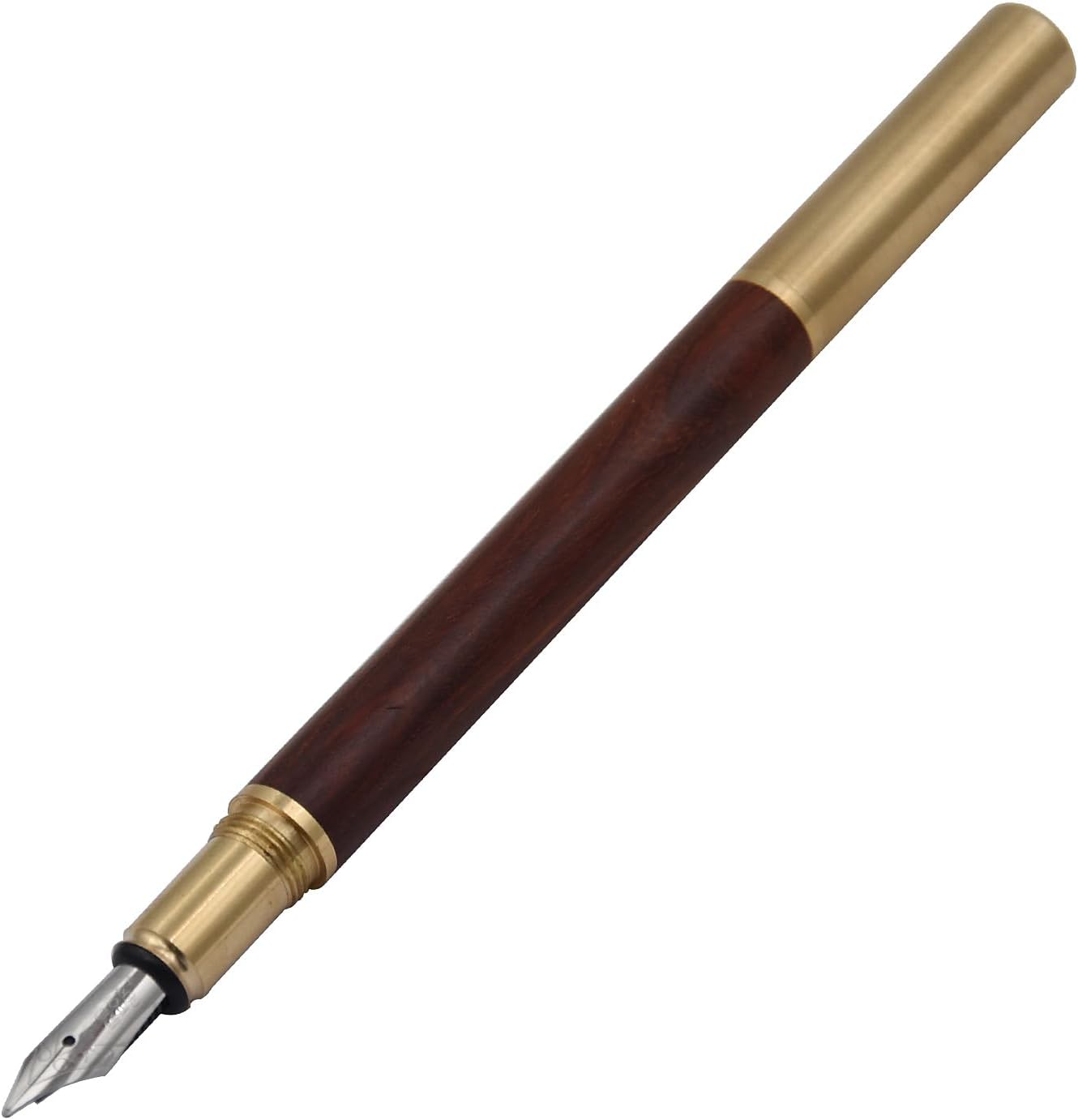 Pluma estilográfica de madera hecha a mano de latón con párrafo corto (4.528 in) de bolsillo, bolígrafo de viaje de negocios, pluma de caligrafía