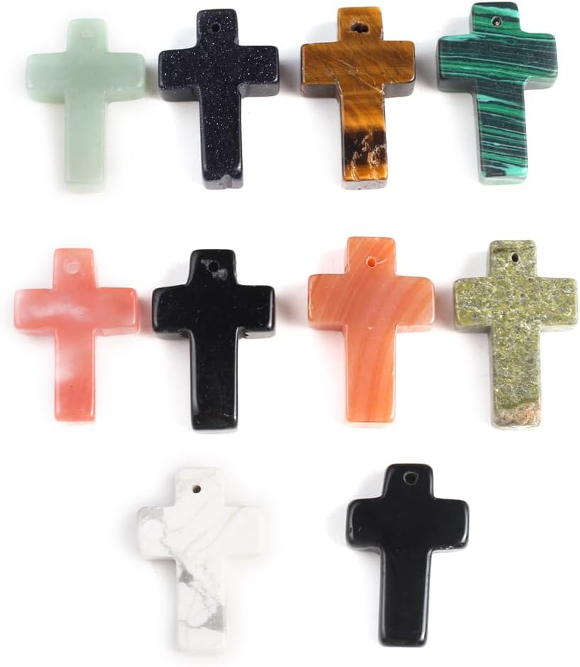 LE SKY 4 colgantes de piedra natural en forma de cruz de cristal curativo ágata piedra para hacer joyas y collares