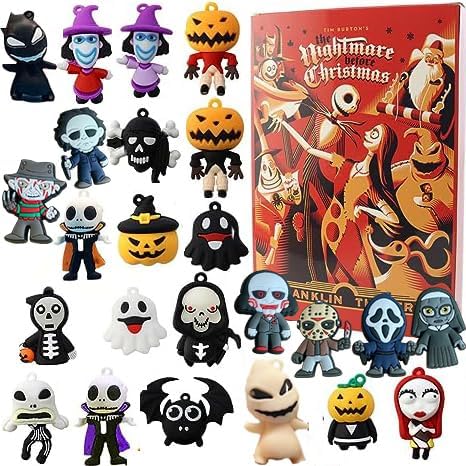 Calendario de Adviento 2023 de muñeca aterradora de Halloween 2023 para niños, calendario de cuenta regresiva de Halloween de 24 días, calendario de