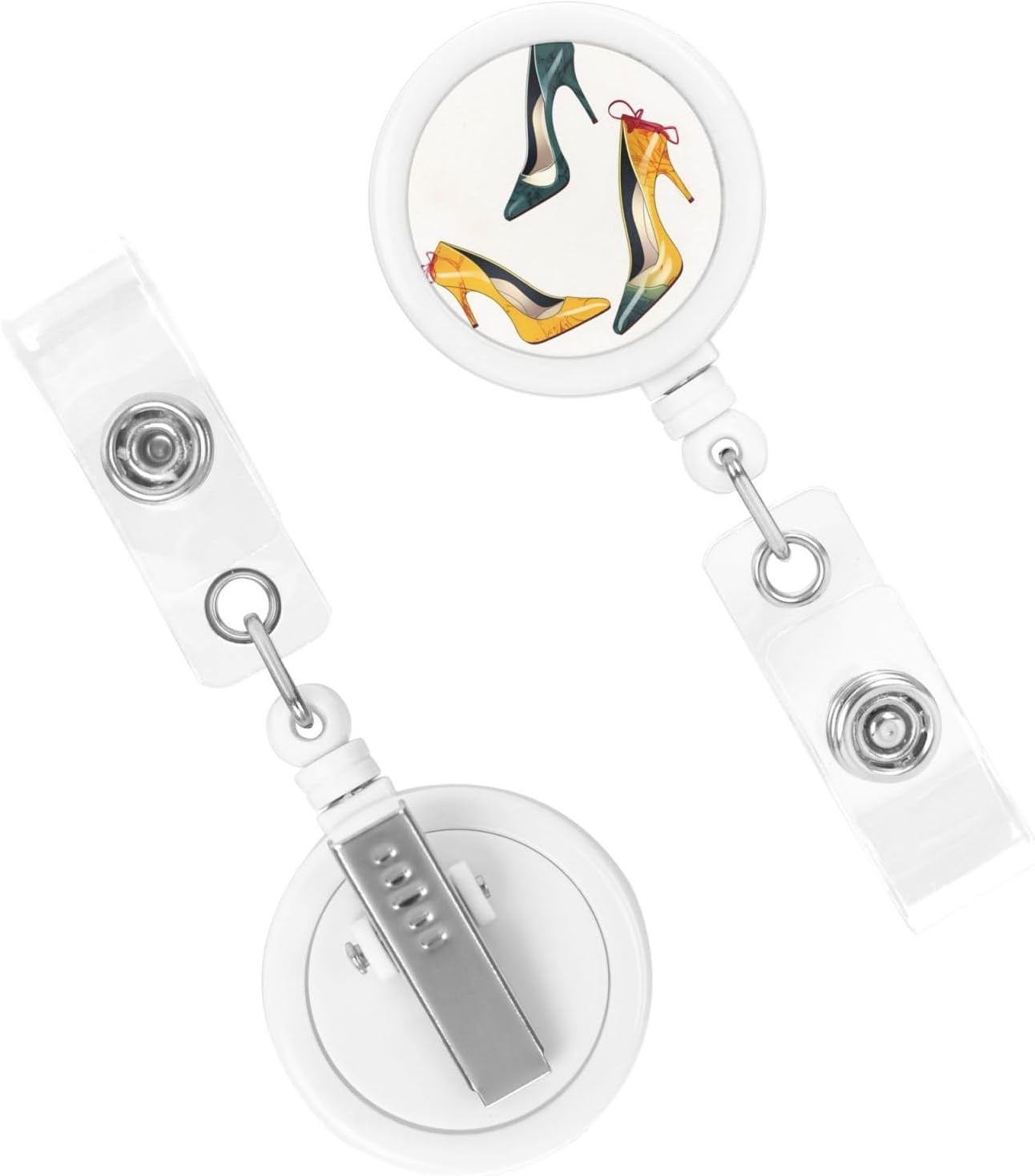 Zapatos de tacón alto retráctiles para tarjetas de identificación, portatarjetas de identificación, carretes de identificación con nombre, lindo