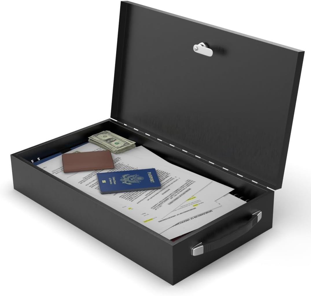 Caja fuerte grande ignífuga, se adapta a documentos legales y más plana, caja de seguridad de acero para el pecho, resistente al fuego para proteger