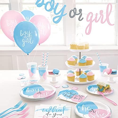 Impresionantes servilletas de almuerzo para fiesta de revelación de género (paquete de 16)  6.5 x 6.5 pulgadas  Servilletas de papel azul, rosa y