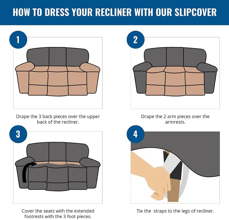 NILUOH Fundas de sofá reclinable de 8 piezas, fundas elásticas para sofá reclinable de 3 asientos, protector de muebles con parte inferior elástica