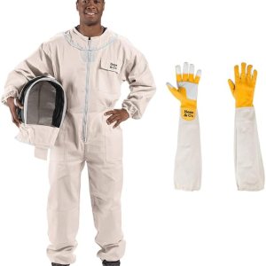 Bees & Co Traje de apicultor de algodón natural con velo de esgrima y guantes de piel de cabra (grande) Bees & Co Traje de apicultor de algodón natural con velo de esgrima y guantes de piel de cabra (grande)