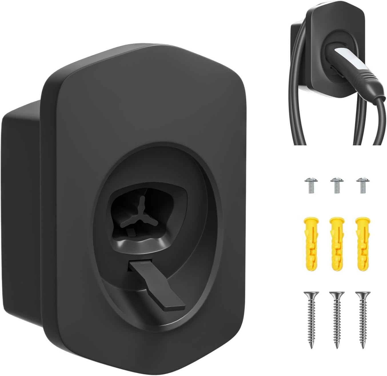 MCEVKELN Soporte para cargador EV Tesla, boquilla para cargador de automóvil, soporte para cables, montaje en pared, tornillos, NACS, negro, soporte