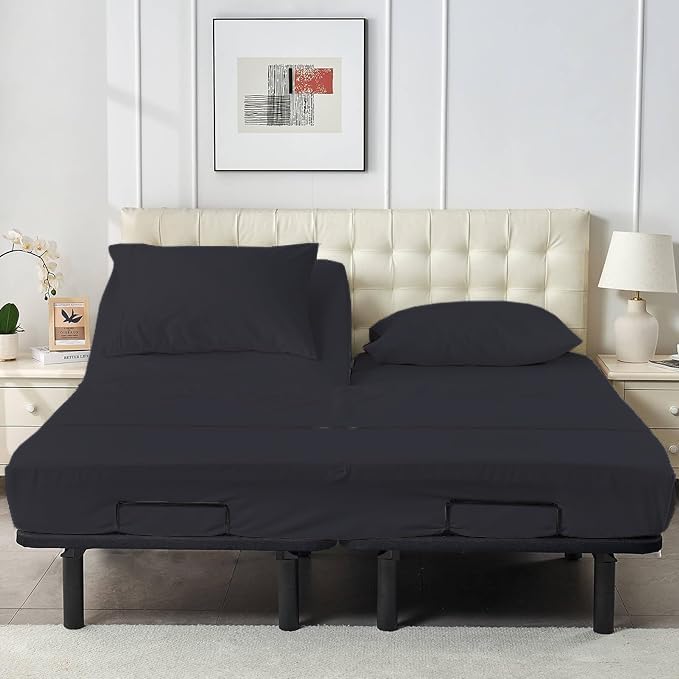 Silentnight 4 Piece 800 Thread Count 100% Egyptian Cotton Top Split King Sheets for Adjustable Bed for Sleep Number Bed 34″ Flex Top Sheet 15″ Deep