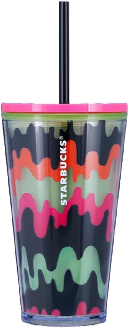 Starbucks Vaso de ondas goteantes de edición limitada de Halloween 2023 decora con calcomanías espeluznantes, brilla en la oscuridad, grande, 16