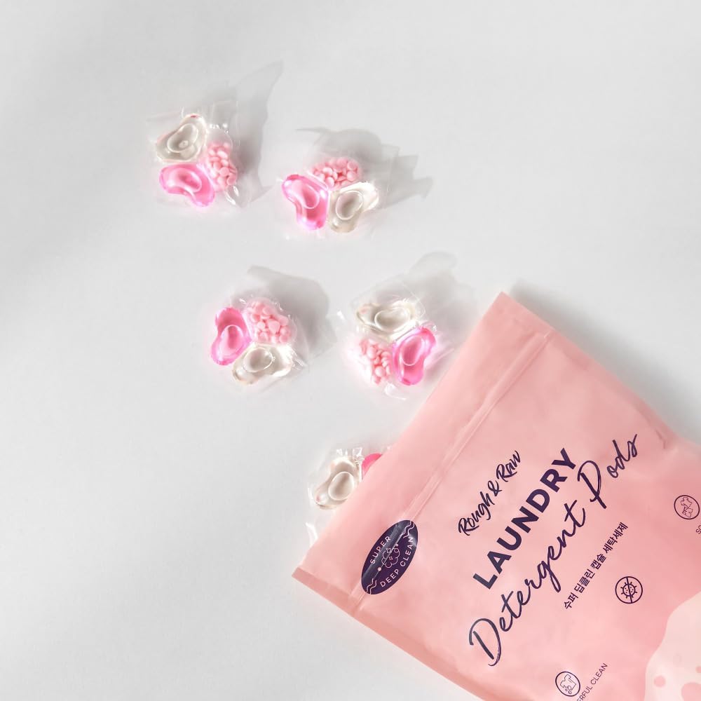 ROUGH & RAW, Cápsulas de detergente para ropa, flor de cerezo, rosa, alta eficiencia, refuerzo de aroma, 30 unidades
