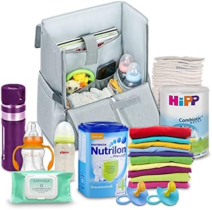 Nuuno – Bolsa de pañales para bebé, bolsa de viaje multifunción con cambiador, bolsillos aislados, impermeable y correas para cochecito, Gris,