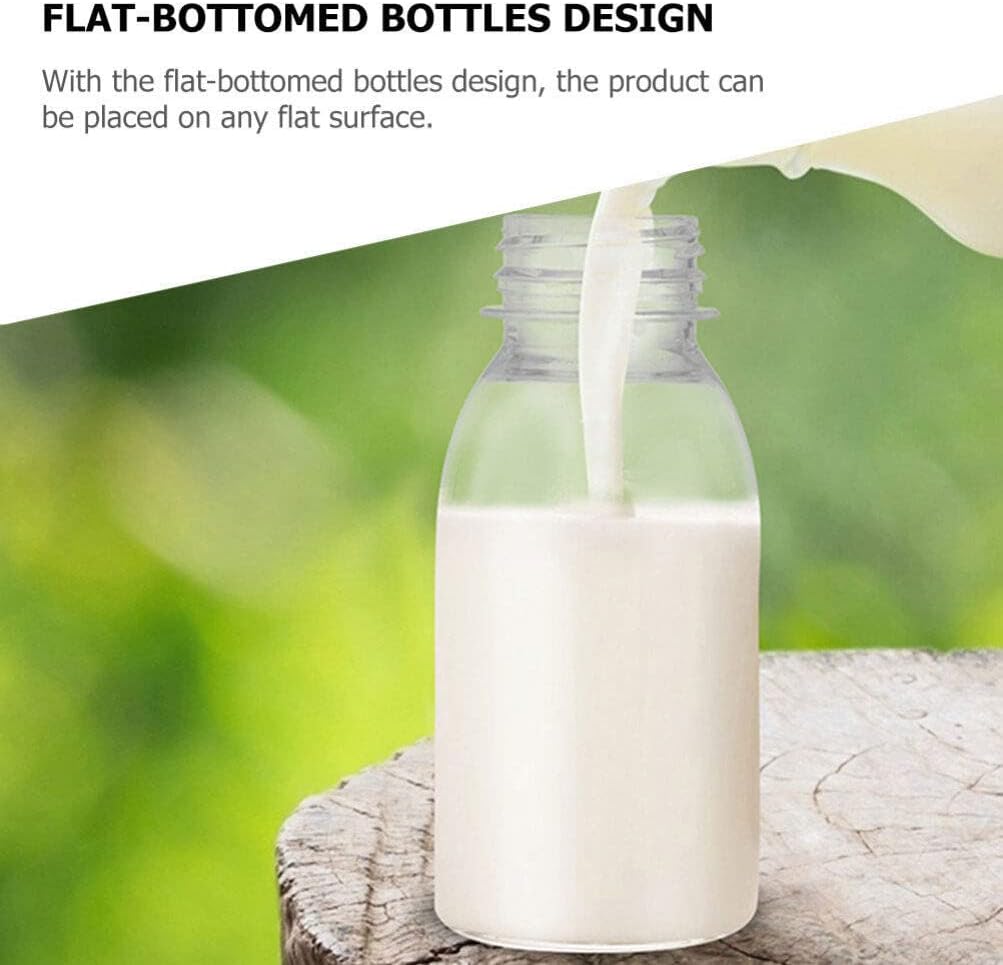 Kichvoe Botellas de leche vacías botellas de jugo con tapas blancas para exprimir, 6 unidades de 3.4 fl oz, botellas vacías transparentes