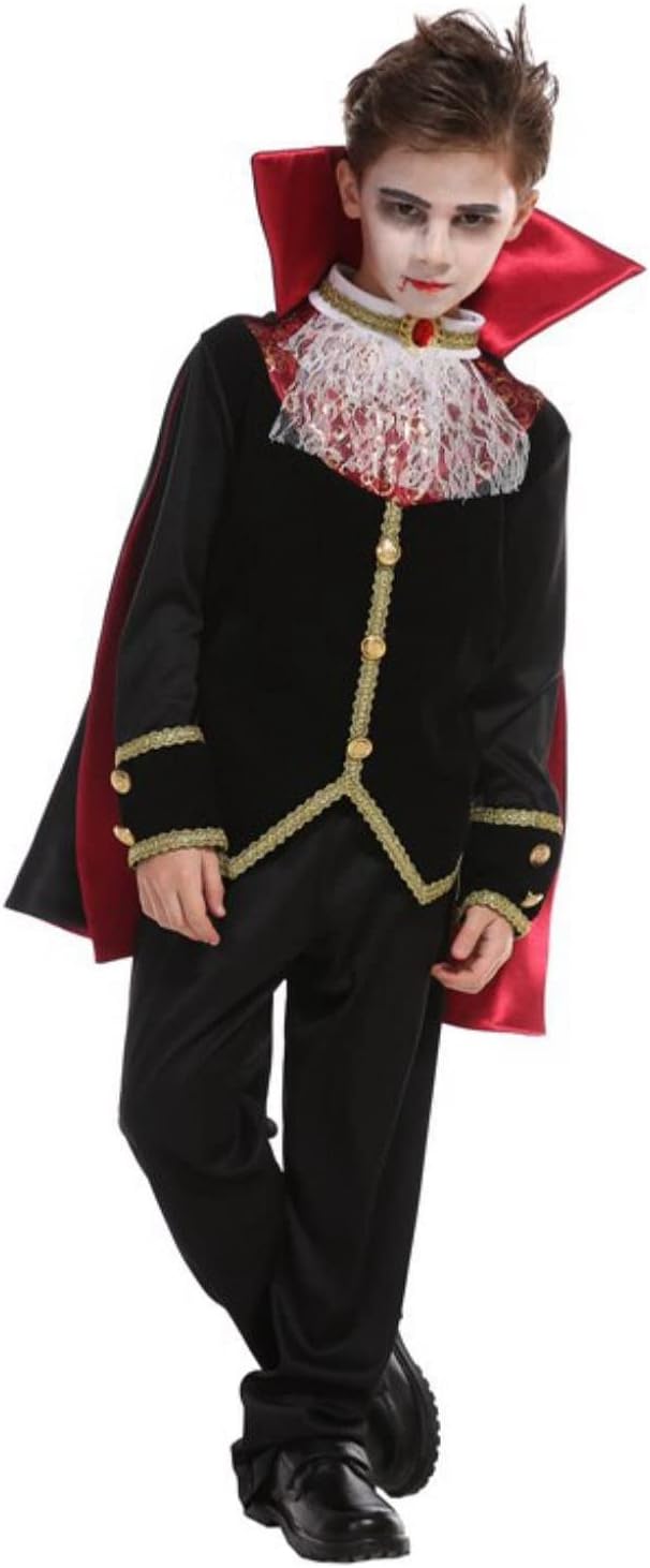 Disfraz de vampiro para niños con dientes y orejas realistas, capa gótica, traje real para Halloween