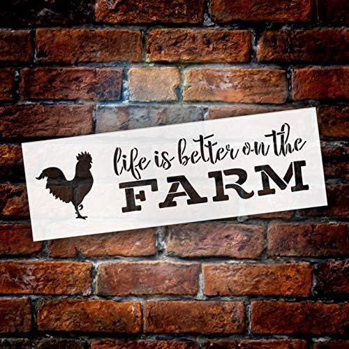StudioR12 Life is Better On The Farm Stencil with Chicken  Plantilla Mylar reutilizable  Uso para pintar carteles de madera – Palets – Paredes –
