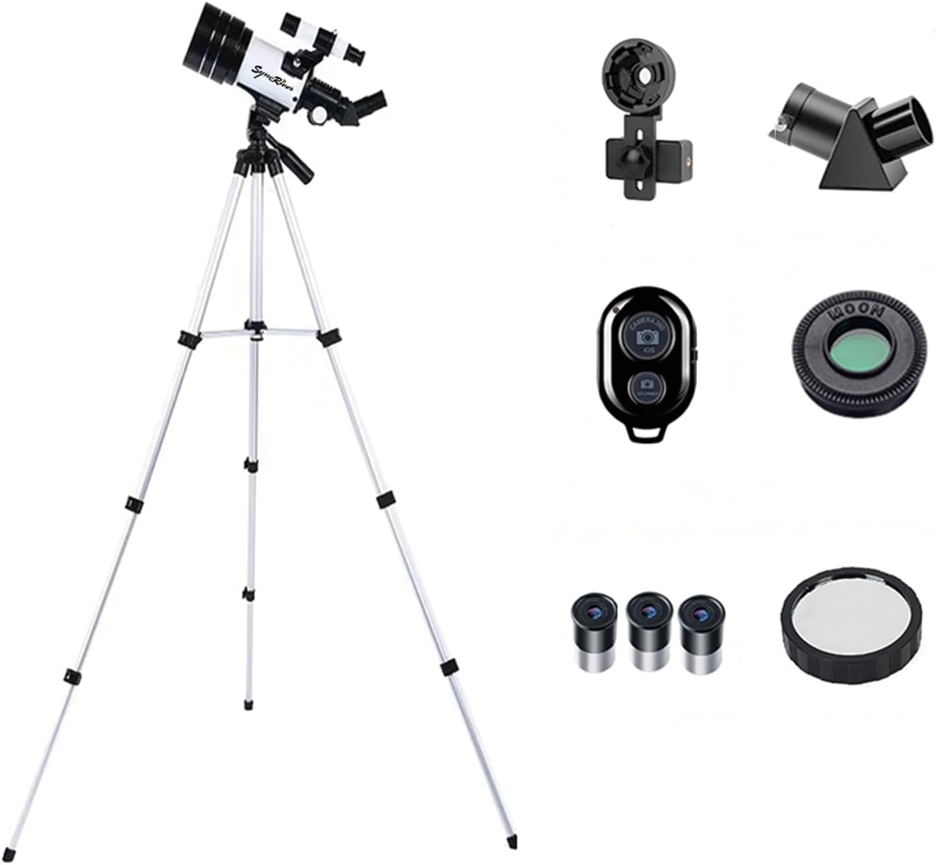 Telescopio, apertura de 2.756 in (15X-150X) telescopios refractores portátiles para adultosniñosprincipiantes en astronomía, telescopio de viaje
