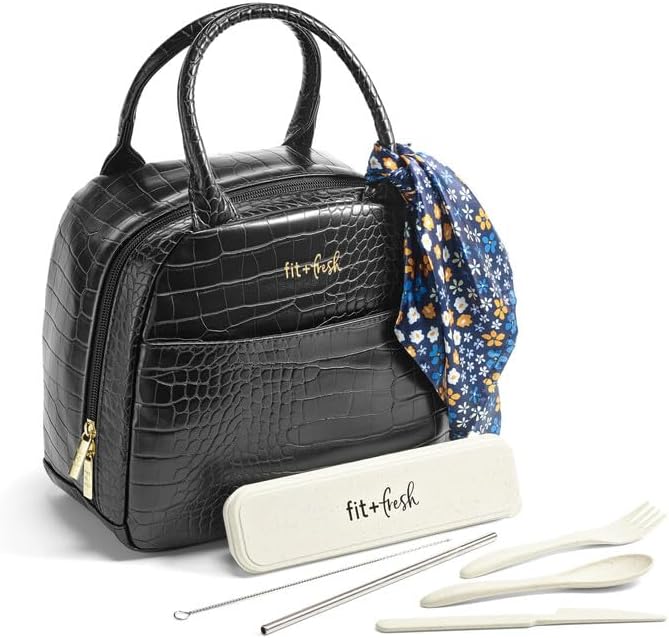 Fit & Fresh Bolsa de almuerzo para mujer, bolsa de almuerzo aislada para mujer, para el trabajo, a prueba de fugas y resistente a las manchas,