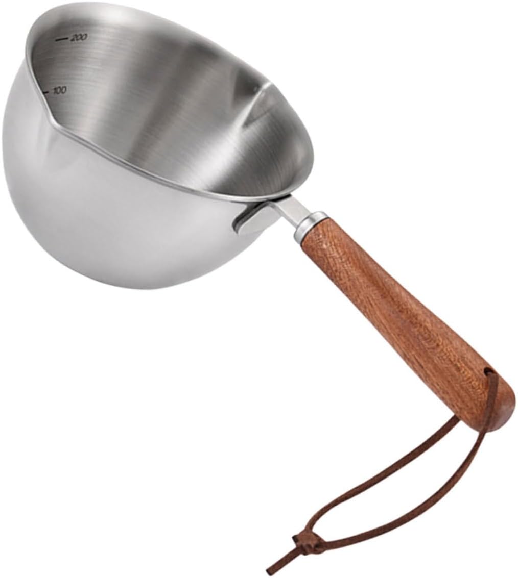 NOLITOY cacerola de salsa de mantequilla olla de acero inoxidable olla de doble pico verter olla de aceite verter aceite pequeño wok con mango