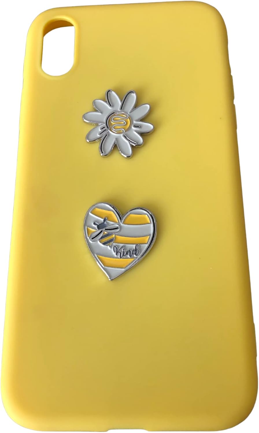 Pegatinas de metal para fundas de teléfonos celulares. Corazón amarillo y flor blanca. Juego de 2 hojas reutilizables y extraíbles sin residuos. Bee