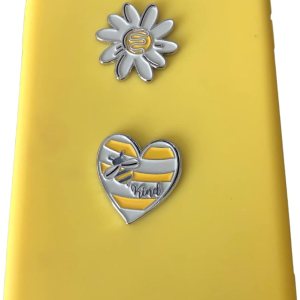 Pegatinas de metal para fundas de teléfonos celulares. Corazón amarillo y flor blanca. Juego de 2 hojas reutilizables y extraíbles sin residuos. Bee Pegatinas de metal para fundas de teléfonos celulares. Corazón amarillo y flor blanca. Juego de 2 hojas reutilizables y extraíbles sin residuos. Bee