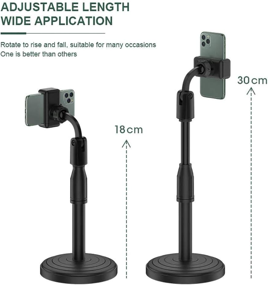 Soporte de teléfono para teléfono celular ajustable en ángulo de altura para escritorio compatible con todos los teléfonos inteligentes (negro)