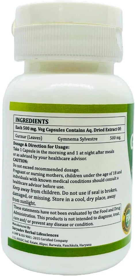 Morsan’s Gymnema sylvestre (Gudmar, Gurmar) Cápsulas, Pack de 60 x 500 mg. Veg. Cápsulas (1)