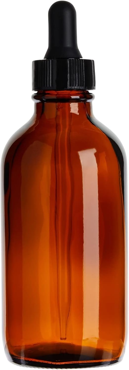 Juvale Paquete de 15 botellas de vidrio ámbar de 4 onzas con dispensador de cuentagotas y 6 embudos para aceites esenciales, viajes, perfumes,